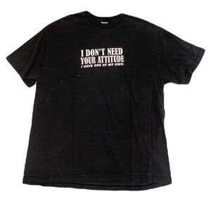 VINTAGE "I Don't Need Your Attitude" Black Graphic Tee - Mens/Unisex Large